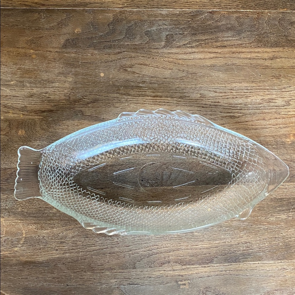Vintage Clear Glass Fish-Shaped Serving Platter Made by Glasbake.